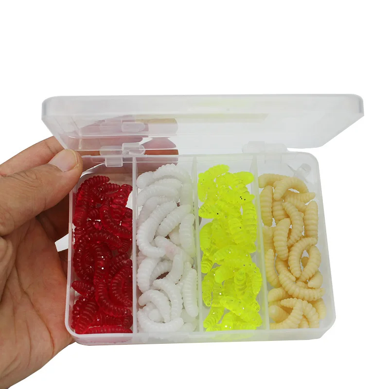 

100Pcs 2cm 0.5g Smell Hand Pole Bait Fishing Lure Soft Bread Bug Bionic Grubs Trout Lure Soft Bait artificial bait