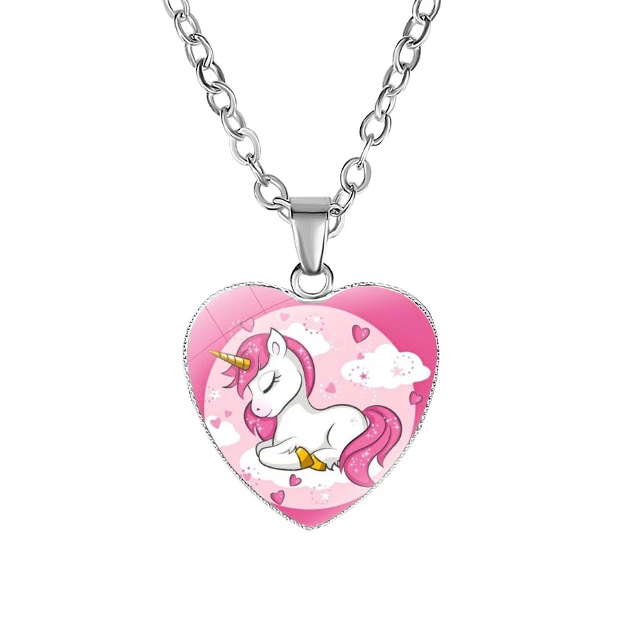 Colgante de unicornio de dibujos animados para niña, de caballo de animales coloridos, collar con lazo de unicornio en forma de corazón, joyería para mujer, accesorios de Gargantilla|Collares colgantes| - AliExpress