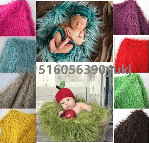 

Newborn Photography Carpet Baby Long Shag Faux Fur Basket Stuffer Blanket Photo Prop Backdrop Posing Blanket Satin 100*75CM