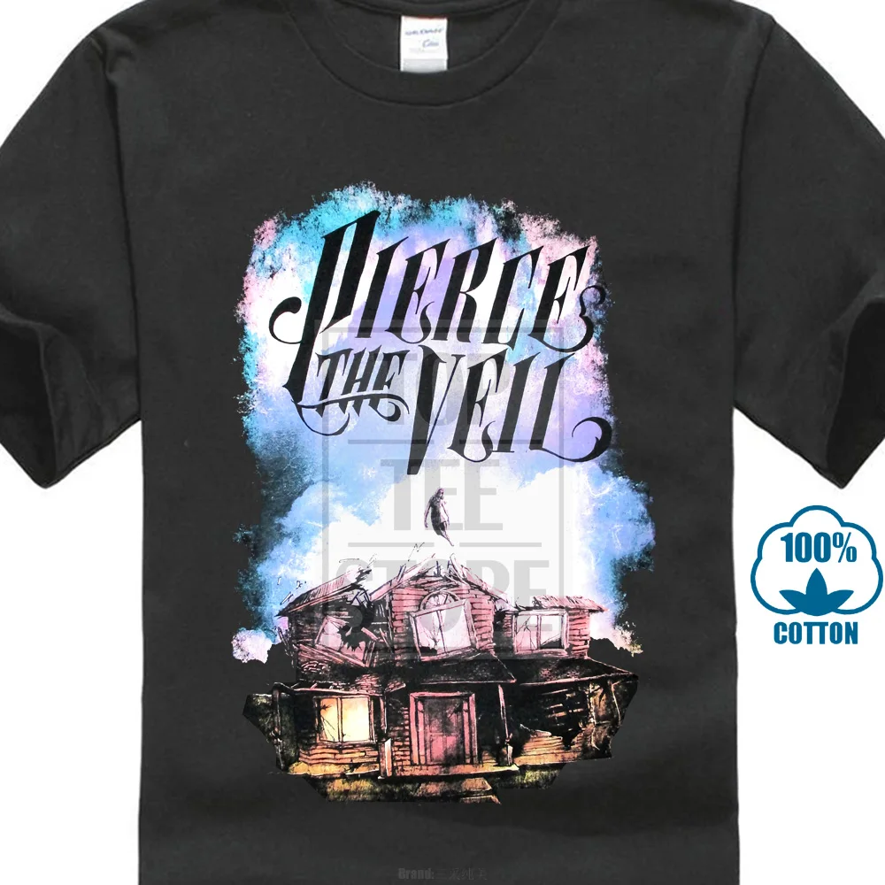 

Pierce The Veil Mens T Shirt Ghostie Rising Through Dilapidated House
