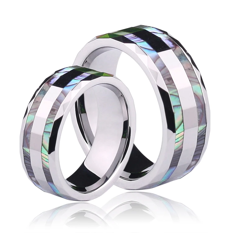 New Arrival Bohemia Style 6mm/8mm Couples' Tungsten Rings Inlay Colorful Mother of Pearl Wave Shape Edge for Wedding, Engagement