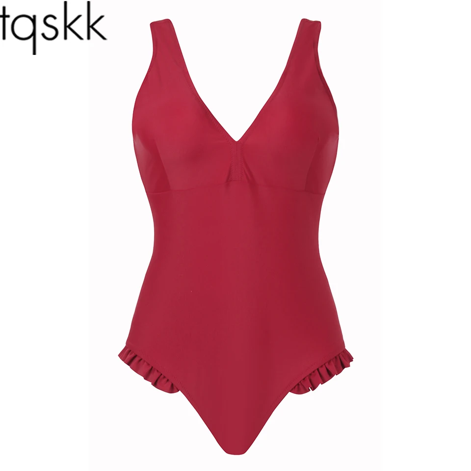 

TQSKK 2019 Sexy New Arrival One Piece Swimsuit Swimwear Women Bodysuit Bathing Suit Vintage Beach Wear Cut Out Monokini XL