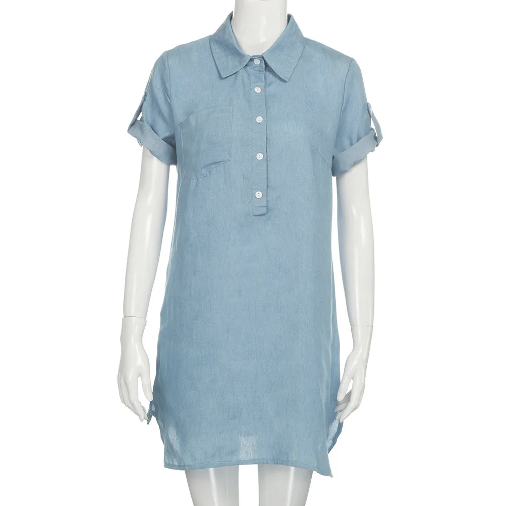 2019 New Solid Denim Dress Summer Hot Sale Women Fashion Lady Casual Office Jeans Mini Dress Short Sleeve Loose Party Clothes