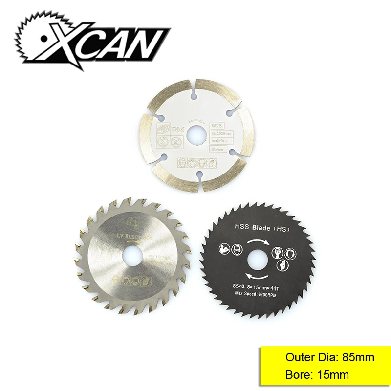 

XCAN 3pcs Diameter 85mm Bore 15mm Multi-function Circular Saw Blade Kit Wood Cutting Disc Power Tools Accessories Saw Blade