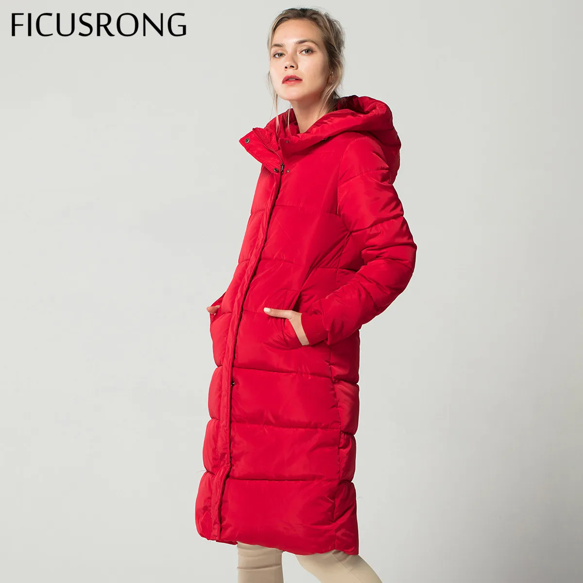 Goedkoop Mode Winterjas Vrouwen Dikke Warme Vrouwelijke Donsjack Katoenen Jas Neer Parka Lange Vrouwen Kapmantel 2018 Nieuwe FICUSRONG