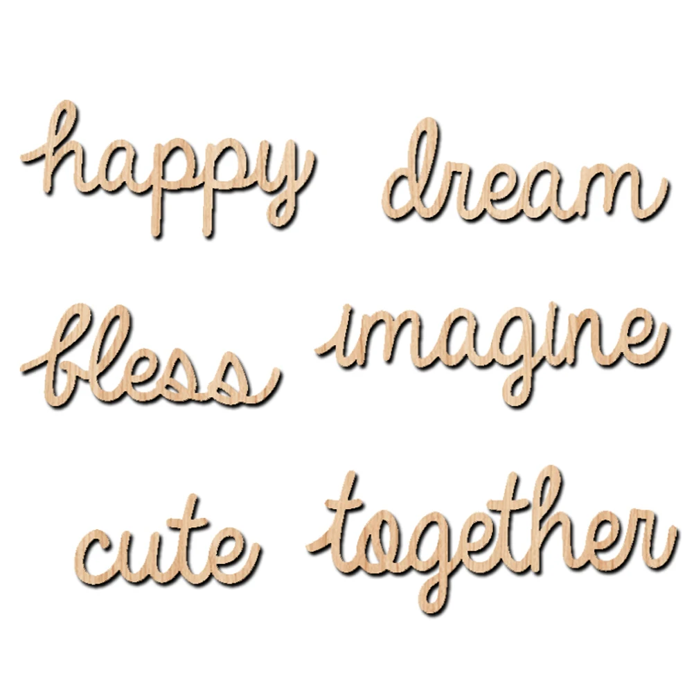 6PCS Wooden Word Cutouts Word Signs Free Standing DIY Wood Decoration