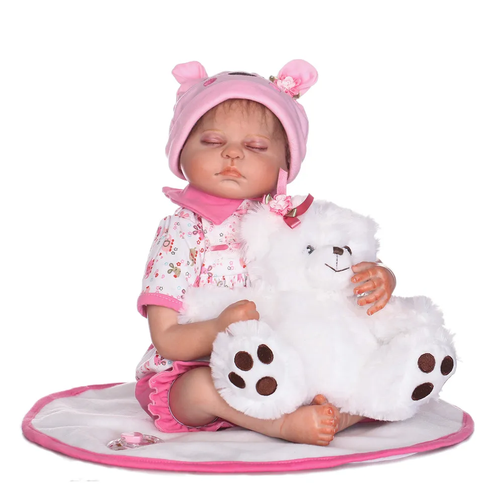 

Girl reborn dolls 20"50cm silicone reborn baby dolls fake baby sleeping doll with white bear doll real alive bonecas reborn