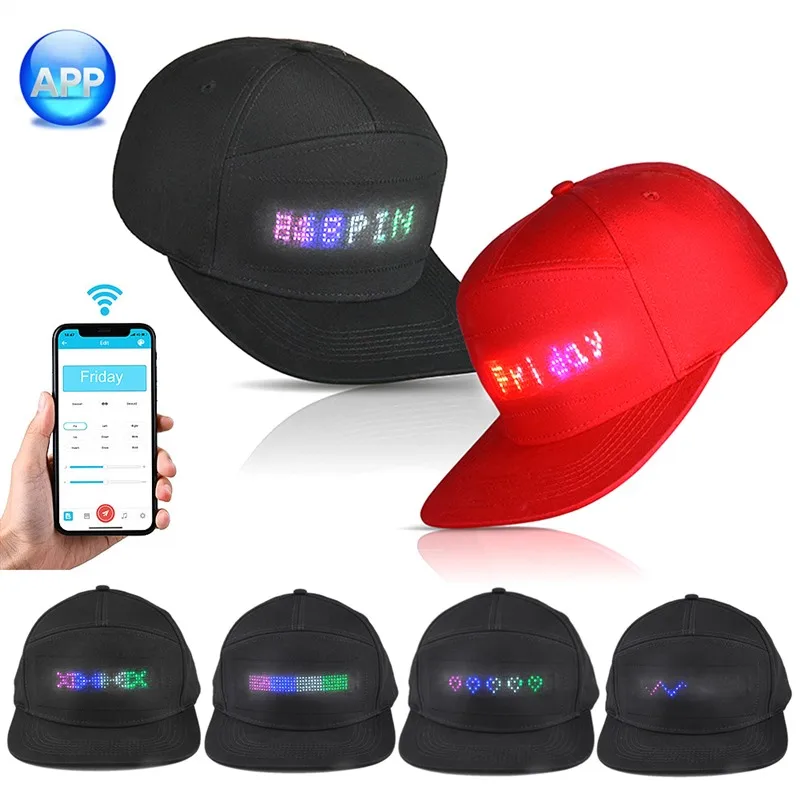 

Party LED Light Hat Bluetooth LED Hat Programmable Scrolling Message Display Board Baseball Cap Self-editing Cap Dropshipping