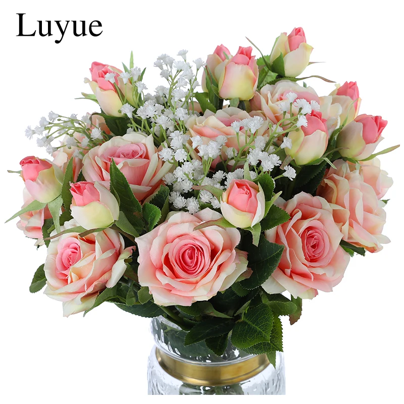 

15 Pieces Roses Artificial Flowers Wedding Combination In Multiple colors flowers for Garden Party Decoration