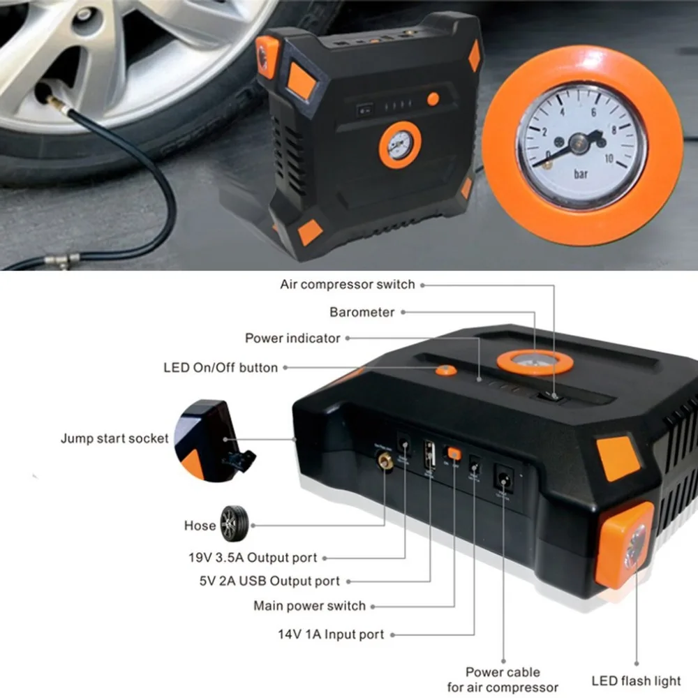 

12V 82800mAh Portable Car Jump Starter With Built-in Air Compressor USB Output Battery Power Bank Multifunction Car Charger hot