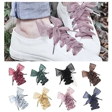 Новые 8 расцветок с бантом 4 см Широкий прозрачный шелковые шнурки Цветной снег пряжи Специальные кружева плоские широкие шнурки Z0041