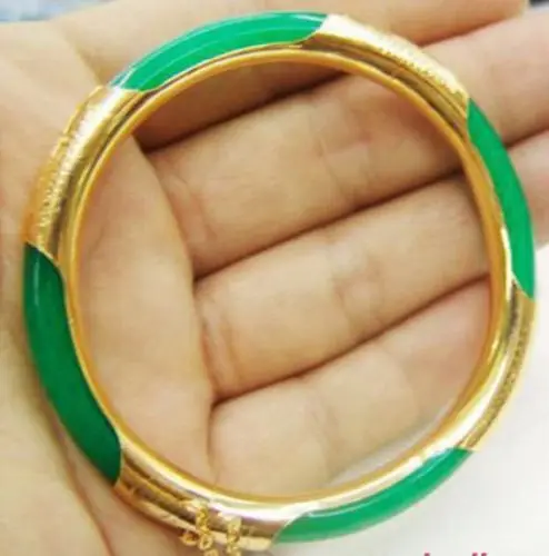 

Free Shipping >>New Fashion Jewelry Emerald Green Jade Yellow Gold Plated Clasp Bangle Bracelet