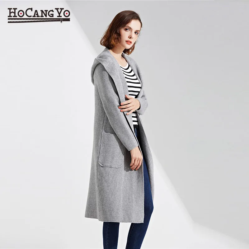 

HCYO Long Thick Sweater Women Hooded Knitted Cardigans Sweater Coat Oversized Women Loose Casual Warm Knitting Sweaters Coats