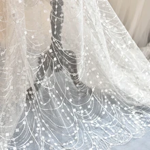 1 ярд с белыми прозрачными блестками Свадебная линия кружевная ткань для свадебного платья от кутюр свадебные аксессуары танец живота ткань