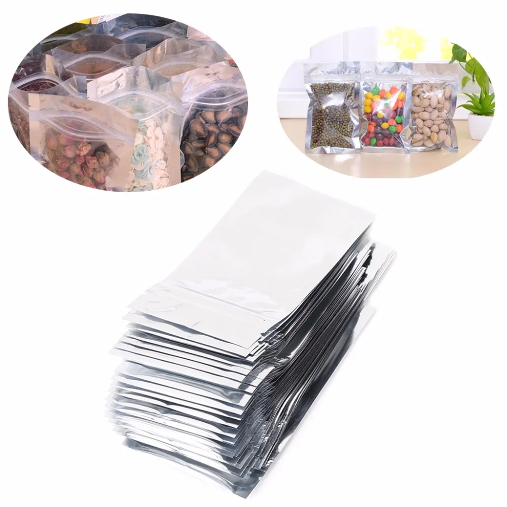 50Pcs 7x13cm/8.5x14cm/9x16cm/10x17.5cm Silver Aluminum Foil Mylar