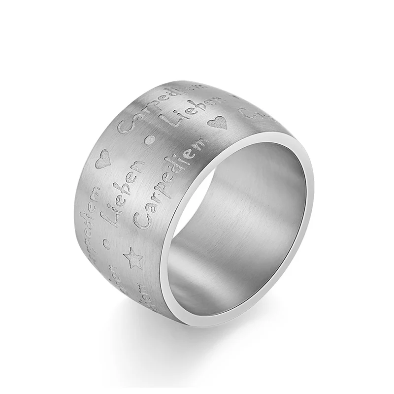 Модное мужское кольцо "carpe diem liebem" 14 мм, большие кольца из нержавеющей стали, серебряное, черное, розовое золото, ювелирное изделие - Цвет основного камня: Silver