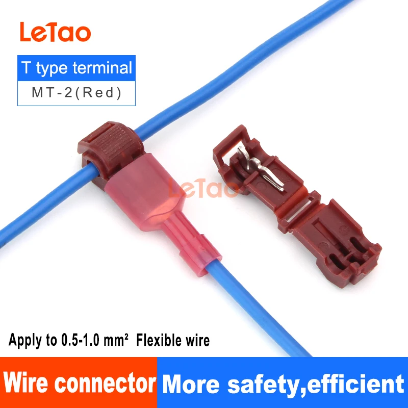 

T-2 Red Universal Compact Wire lighting Connector Terminal Block 2 pin Conductor With 0.5-1.0mm2 flexible wire