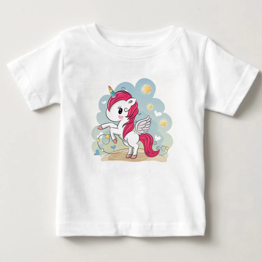 

Cute pony print children's T-shirt latest digital print cartoon Unicorn children T-shirt girl summer Short sleeve boy T-shirt