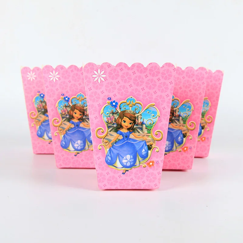 

Disney Sofia Candy Popcorn Boxes for Wedding Party Supply Party Popcorn Bags Kids Favors Disposable Package 6pcs/lot