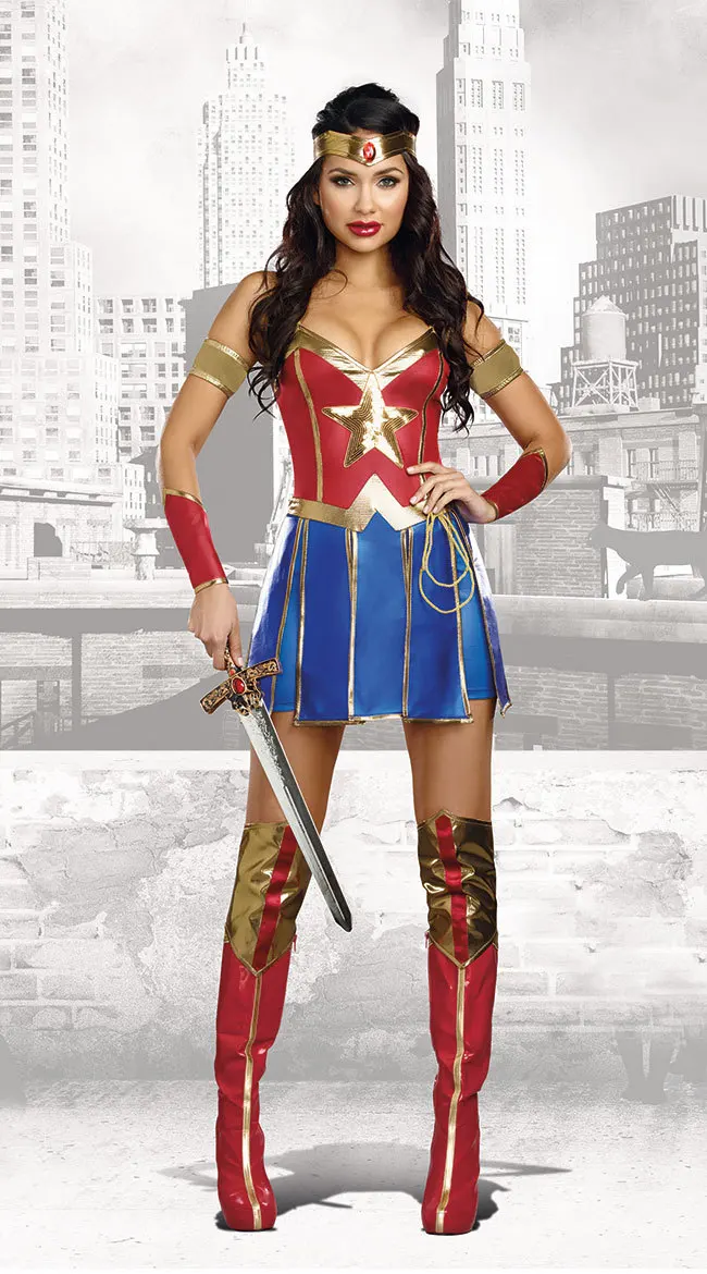 

Wonder Woman Superhero Costume Halloween Supergirl Cosplay Fancy Dress Uniform