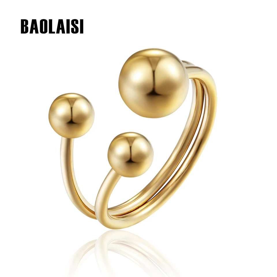 

BAOLAISI Ring New Punk Three Round Style Gold-Color Stainless Steel Wedding Bands Rings For Women Party Gift