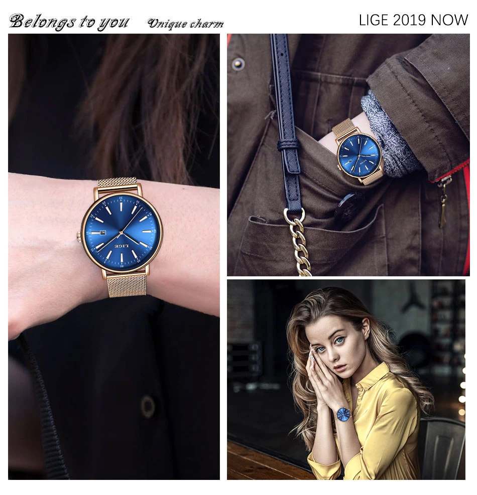 LIGE наручные часы женские модные кварцевые часы из нержавеющей стали женские часы браслет водонепроницаемые часы Relogio Feminino