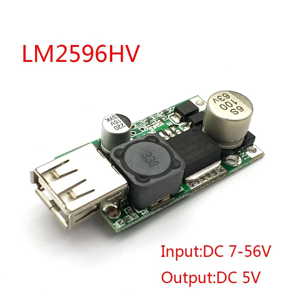 

LM2596HV 5V DC-DC Step Down Buck Converter Module 9V 12V 24V 36V 48V to 5V 3A USB Charger Module