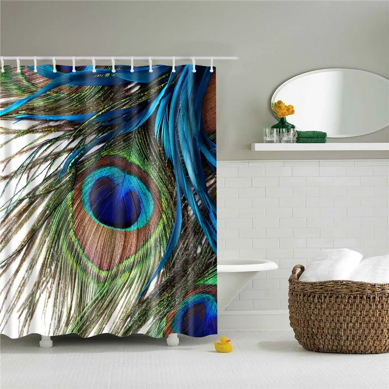 Polyester Fabric Shower Curtain Animals Peacock Painting Nordic Pattern Print Bathroom Decorative Shower Bath Curtains