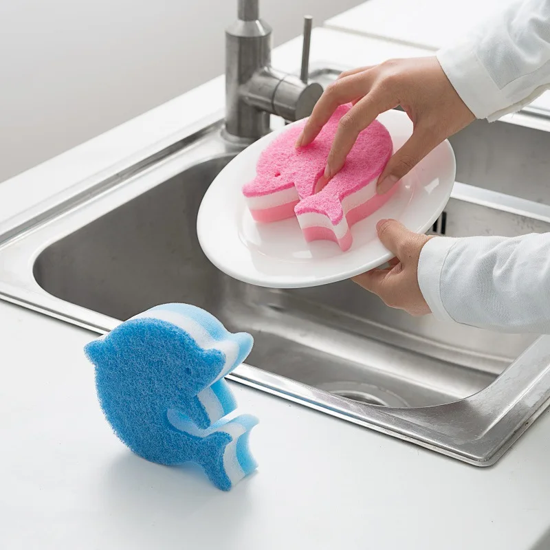 3pcs Magic Wipe Dolphin styling sponge wipe kitchen clean dishwasher cloth decontamination sponge wipe double-sided magic wipe