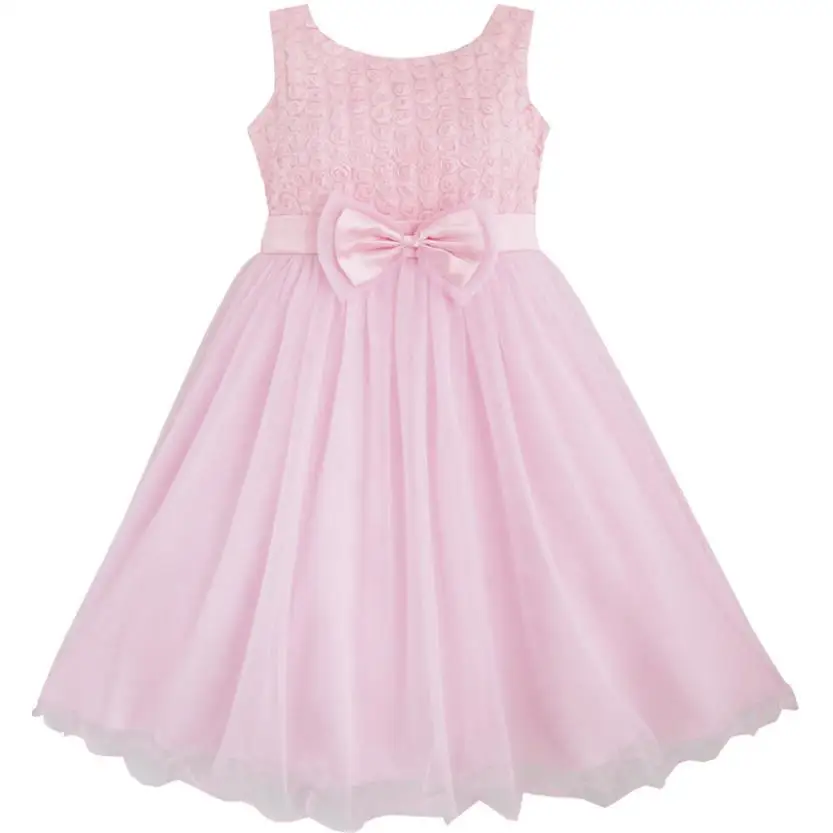 

Girls Dress Rose Flower Pink Wedding Bridesmaid Child Clothes 2018 Summer Princess Party Dresses Children Clothes Size 2-12