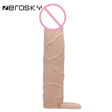 Zerosky Soft Realistic Big Male Penis Sleeve Extender Reusable Condom Dildo Enlargement Delay Time Cock Ring Sex Toys For Men