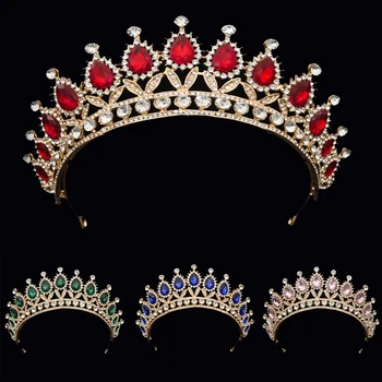 

2019 New Baroque Vintage Light Gold Pink Crystal Tiara Crown Wedding Hair Jewelry Bridal Headbands for Queen Bride Headpiece