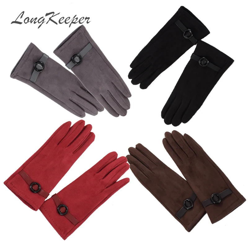 Лидер продаж замшевые перчатки для сенсорного экрана женские элегантные черные красные зимние теплые варежки женские полные пальцы guantes mujer Luvas