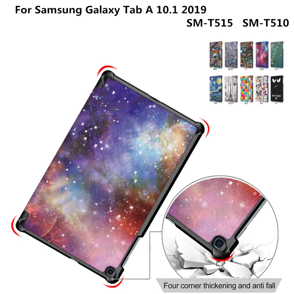 

Print PU Cover Protective Stand Skin Shell Case For Samsung Galaxy Tab A 10.1 2019 Version T510 T515 SM-T510 Tablet Sleeve Cover