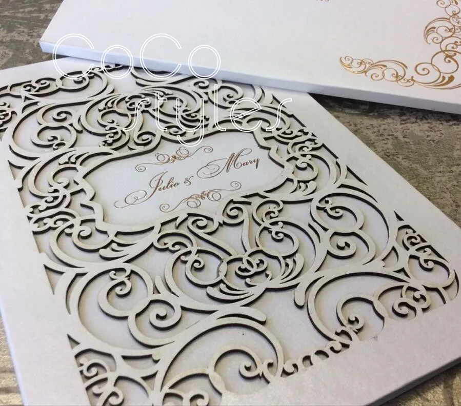  Cocostyles vintage gold foiling laser cut boxed invitation card for classical wedding party - 32878404026