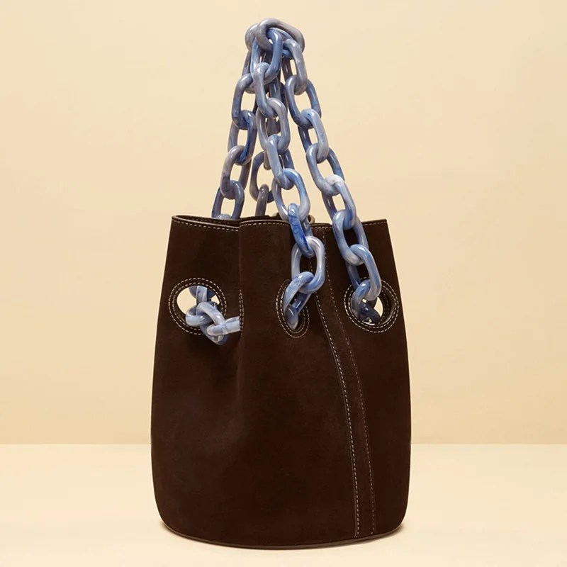 

Women Acrylic chains bucket bag female totes handbag Frosted Matte Bucket Bag