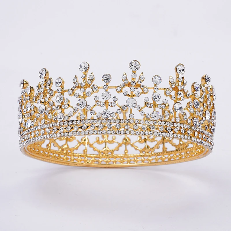 Большая винтажная кристальная корона принцессы в стиле барокко, полная круглая корона, свадебные украшения для волос, круглая Жемчужная Диадема для свадьбы и торжества