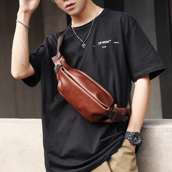 

2020 New Summer Fashion Multifunction Waist Packs Vintage Crazy Horse Leather Men Chest Bag