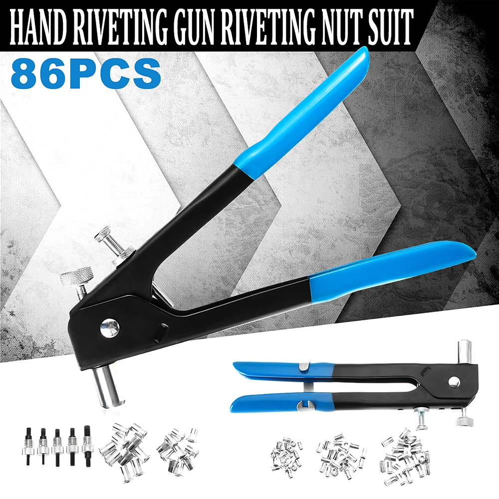 

86Pcs Professional Complete Steel Hand Riveter Nut Rivet Shooter Kit M3-M8 Manual Threaded Nut Rive Tool