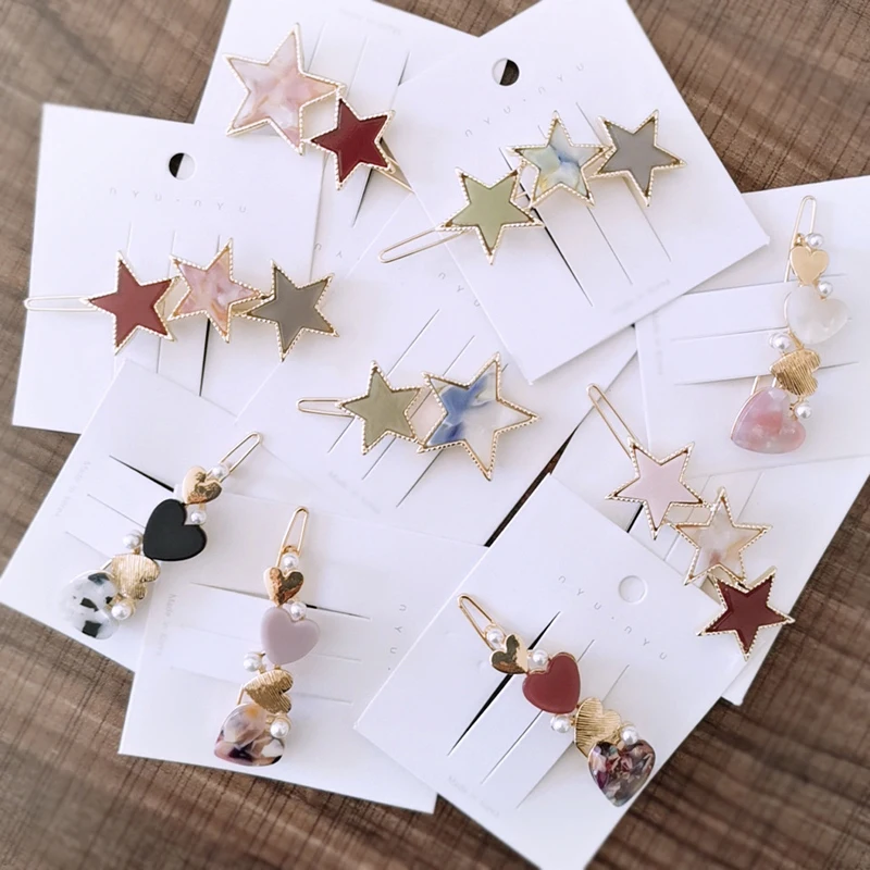 

NEW Women Girls Fashion Hair Accessories Acetate 3 Stars Hairpins Pearls Hair Clips Metal Alloy Hairgrips Heart Shape Headdress