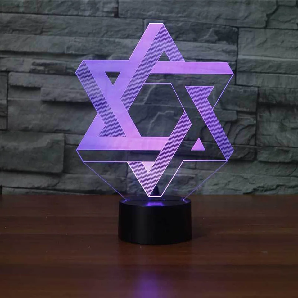 3D Звезда Давида моделирование ночник светодиодный 7 цветов настроение настольная лампа USB спальня прикроватная лампа для сна светильник домашний декор подарки для детей