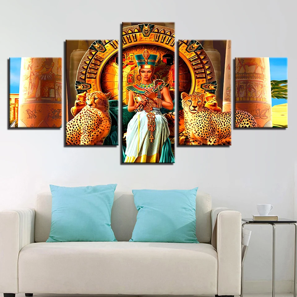 

Abstract Cuadros Canvas Art Poster Style Wall 5 Panel Egypt Queen Cleopatra Pictures For Living Room Modern Decoration Paintings