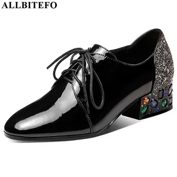 

ALLBITEFO real genuine leather women heels Frenulum high heel shoes spring autumn fashion high heels Water drill decoration