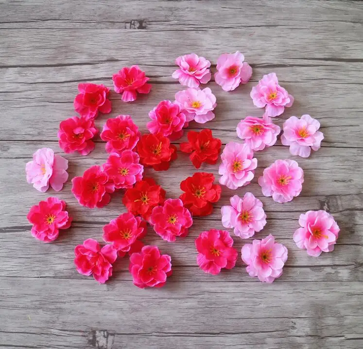 

1000pcs 4cm Artificial Peach Blossom flower head simulation silk cherry flower heads for DIY home wedding party