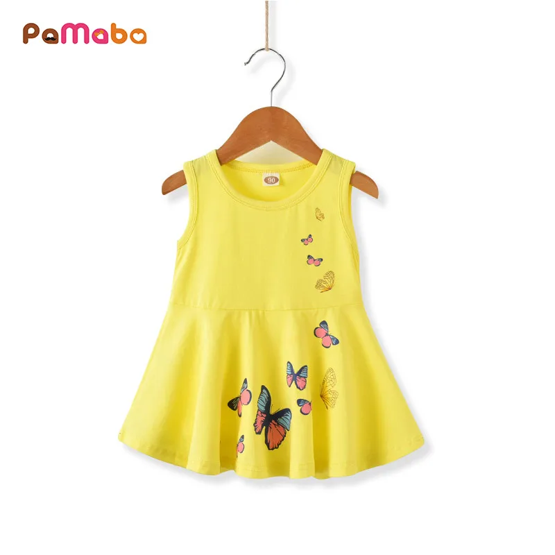 

PaMaBa Summer Collection Baby Girls Sundress Butterflies Print 3 Colors Kids Summer Clothes Tunic Soft Cotton Breathable Dress