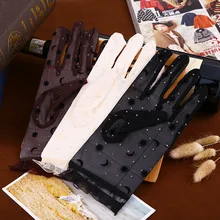 Женские винтажные перчатки с цветком и защитой от солнца, кружевные перчатки с кроличьим мехом, Новые Волшебные перчатки с сенсорным экраном, тянущиеся перчатки для смартфонов