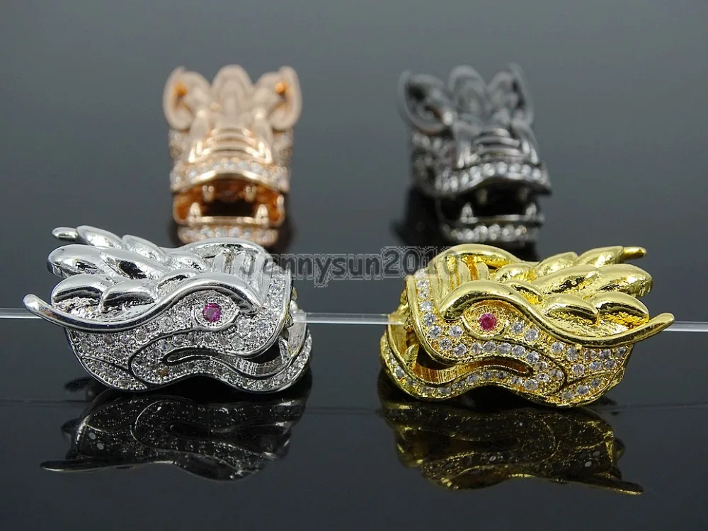 Clear Cubic Zirconia Pave Gemstone Dragon Head Bracelet Connector Charm Beads 