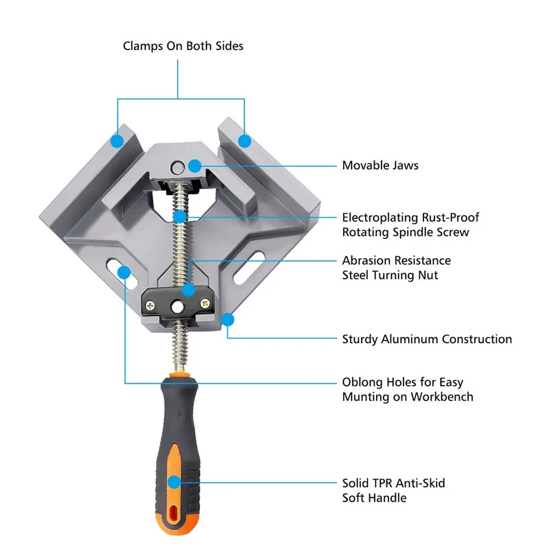 Деревянные рабочие зажимы, угловые зажимы, угловые тиски под углом 90 градусов, одна ручка, регулируемая для боев с рамой, скрепки, Деревообрабатывающие инструменты