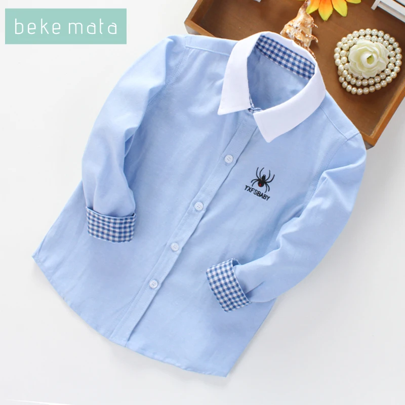 BEKE MATA/Детская рубашка для мальчиков новая осенняя однотонная одежда с длинными рукавами для маленьких мальчиков г. школьные рубашки для мальчиков, детская блузка От 2 до 11 лет