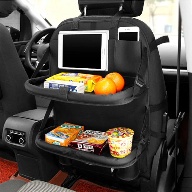 

Car Seat Back Organizer Bag Floding Table Storage Bags Kid Drink Eat Auto Travel Pu Leather Protector For Automoblie Accessoires